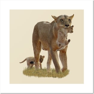 Lioness with Babys - Cat - Predator - Africa Posters and Art